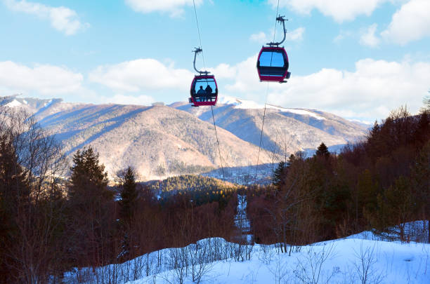 Two gondolas  in winter whistler ski resort