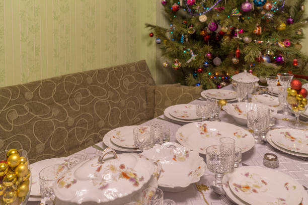 istock Served table with festive tableware near beautiful decorated Chr 1073226816