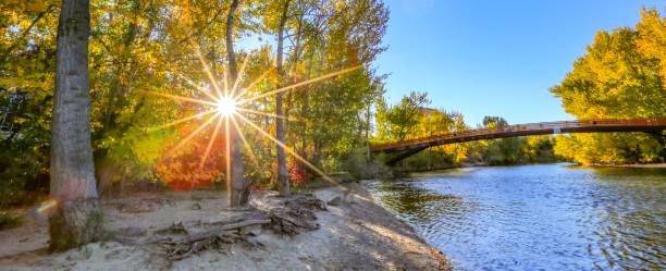 ボイシ川のボイシ州立大学の近くの歩道橋 - boise river ストックフォトと画像