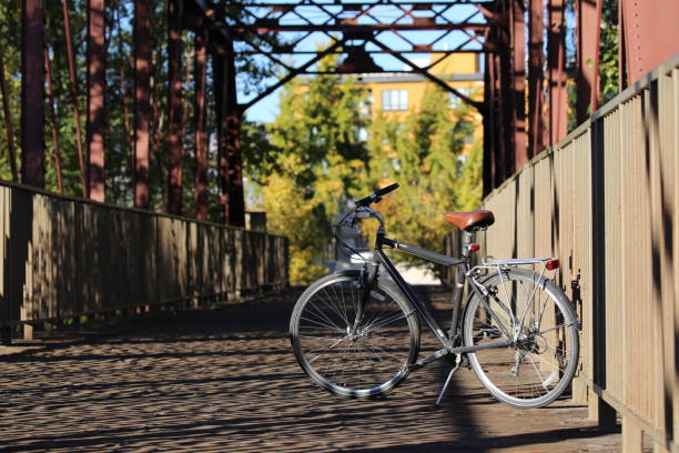 bici cruiser sul fiume boise greenbelt nel centro di boise idaho - outdoors environment nature boise foto e immagini stock