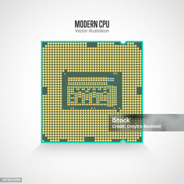 A Modern Computer Processor Back Side Realistic Vector Illustration ...