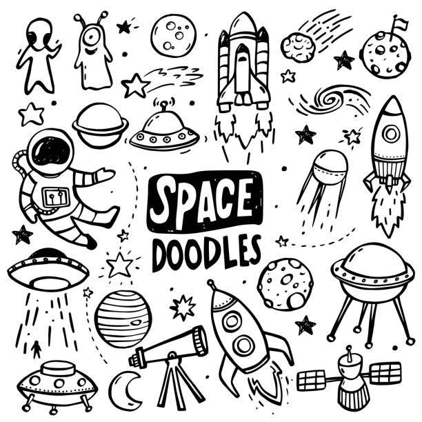 нло и иностранцев doodles - космическое пространство иллюстрации stock illustrations