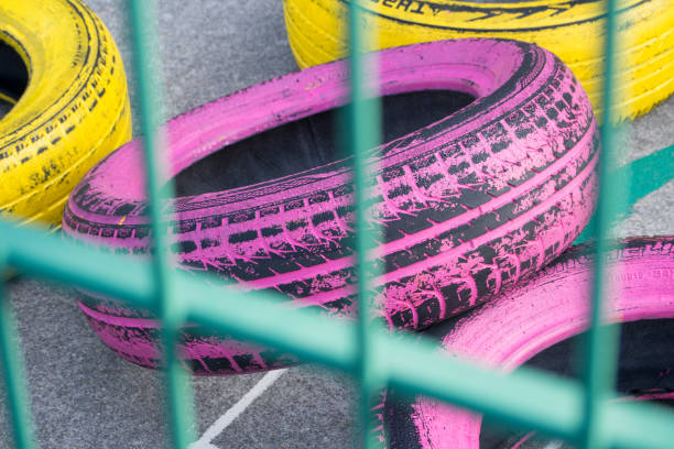istock Colorful tires in a playground 1073248988