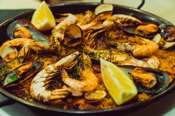 istock Rice with seafood. Griddle rice with seafood 1073249222