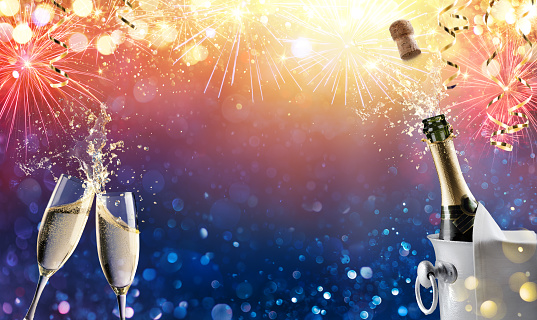Champagne And Fireworks For Sparkling Celebration