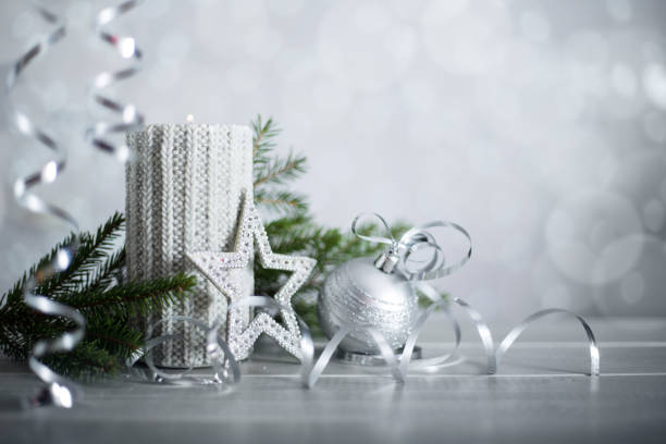 istock Silver Christmas candle with ribbon 1073272938