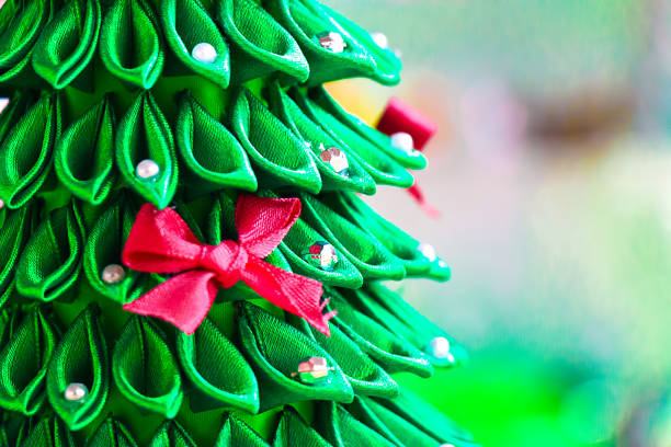 Beautiful green handmade Christmas tree closeup