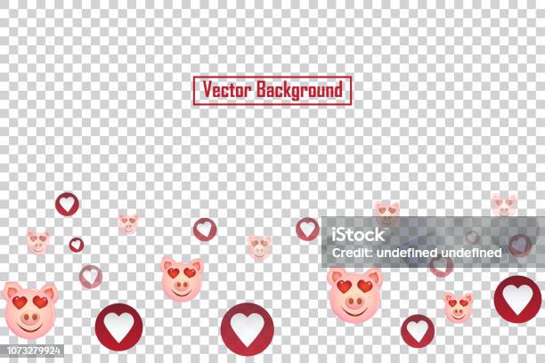 Social Nets Pig Smile And Red Heart Floating Web Buttons Isolated On Transparent Background Pig Smile And Heart Icons For Live Stream Video Chat Likes Falling Background Vector Design Template Stock Illustration - Download Image Now