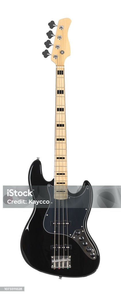Electric Bass Guitar Black Electric Bass Guitar Isolated on White Background Bass Guitar Stock Photo