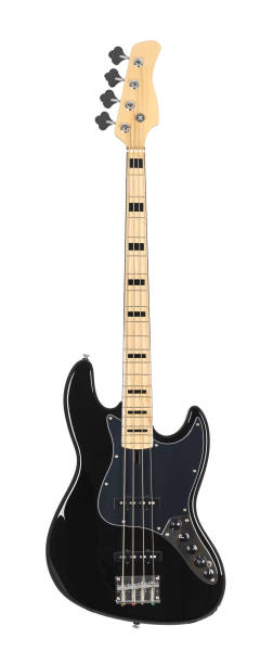 Electric Bass Guitar Black Electric Bass Guitar Isolated on White Background bass instrument stock pictures, royalty-free photos & images