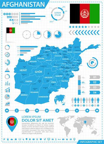 アフガニスタン - インフォ グラフィック ベクトルの地図 - イラスト素材...
