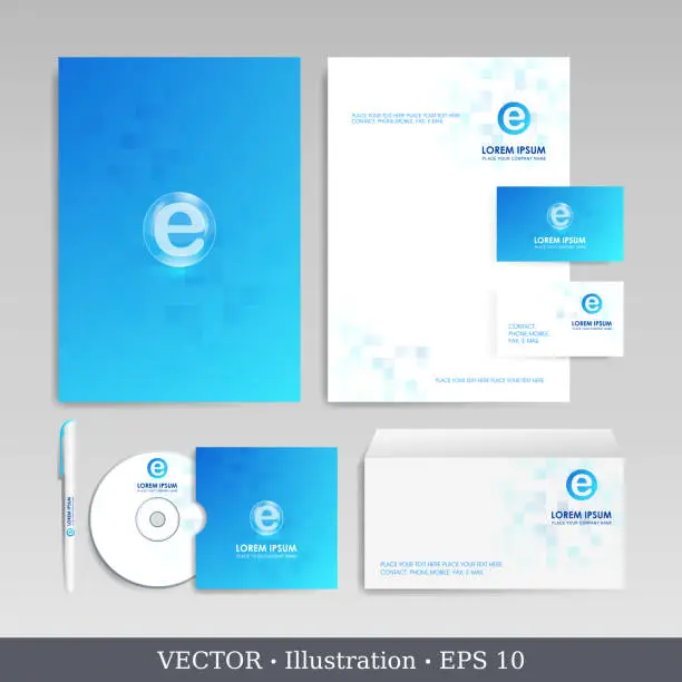 Vector illustration of Corporate identity template for business artworks. Editable corporate identity template - design including CD, letterhead blank, envelope and visiting card. Vector illustration