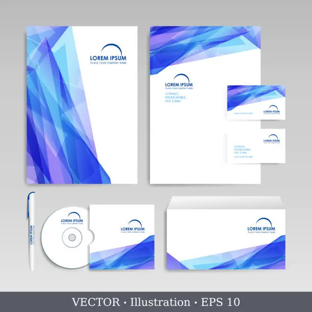 Vector illustration of Corporate identity template for business artworks. Editable corporate identity template - design including CD, letterhead blank, envelope and visiting card. Vector illustration