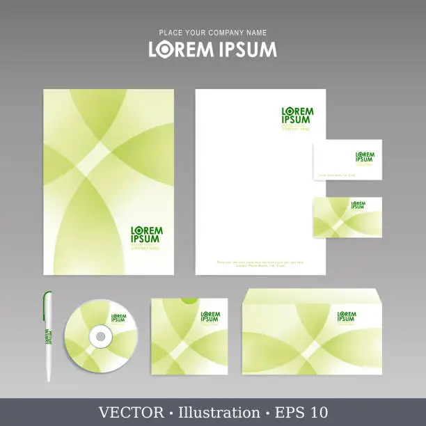 Vector illustration of Corporate identity template for business artworks. Editable corporate identity template - design including CD, letterhead blank, envelope and visiting card. Vector illustration