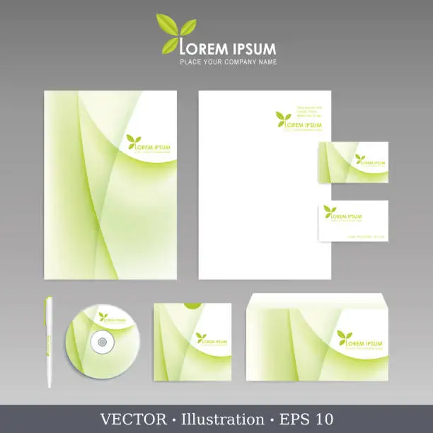 Vector illustration of Corporate identity template for business artworks. Editable corporate identity template - design including CD, letterhead blank, envelope and visiting card. Vector illustration