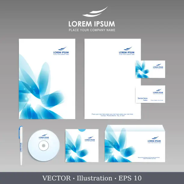 Vector illustration of Corporate identity template for business artworks. Editable corporate identity template - design including CD, letterhead blank, envelope and visiting card. Vector illustration