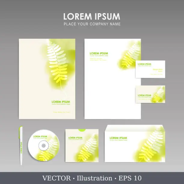 Vector illustration of Corporate identity template for business artworks. Editable corporate identity template - design including CD, letterhead blank, envelope and visiting card. Vector illustration