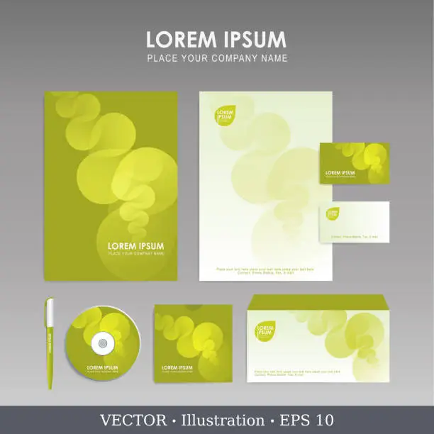 Vector illustration of Corporate identity template for business artworks. Editable corporate identity template - design including CD, letterhead blank, envelope and visiting card. Vector illustration