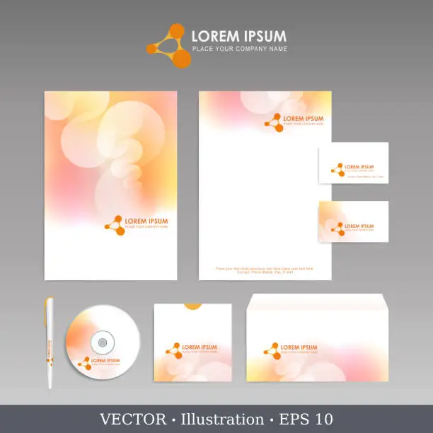 Vector illustration of Corporate identity template for business artworks. Editable corporate identity template - design including CD, letterhead blank, envelope and visiting card. Vector illustration