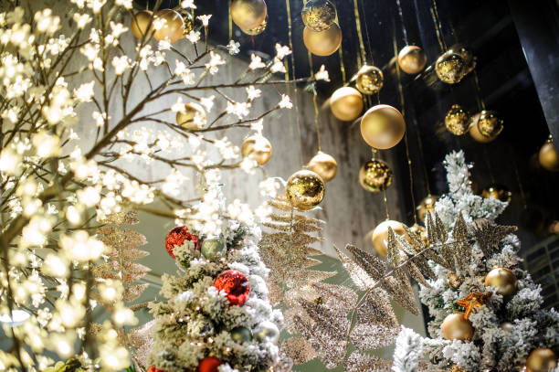 istock Christmas decoration composition of a tree with garlands 1073320302