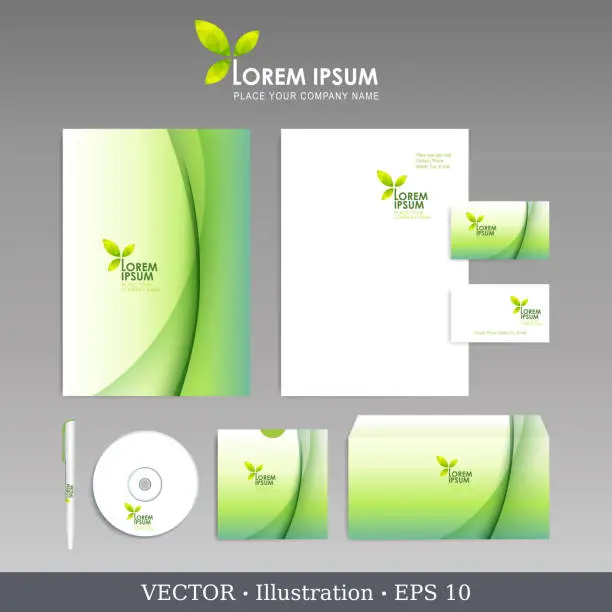 Vector illustration of Corporate identity template for business artworks. Editable corporate identity template - design including CD, letterhead blank, envelope and visiting card. Vector illustration