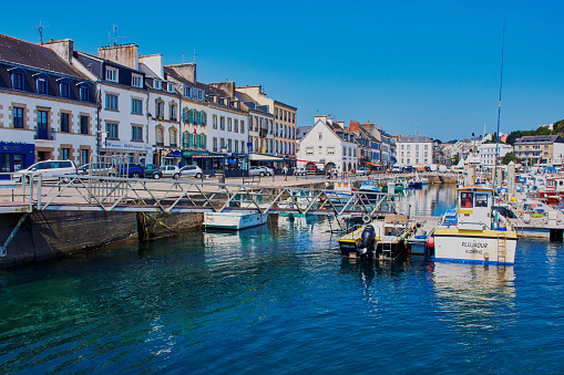 Audierne, Brittany, France - July 07, 2018: view to the harbor of Audierne, Brittany, France