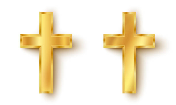 Set icons of a golden cross Vector set icons of a golden cross. Golden cross crucifix illustrations stock illustrations