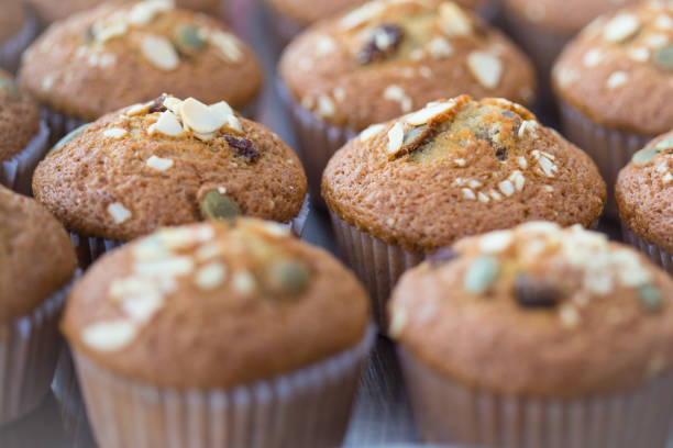 Close up banana cup cake stock photo