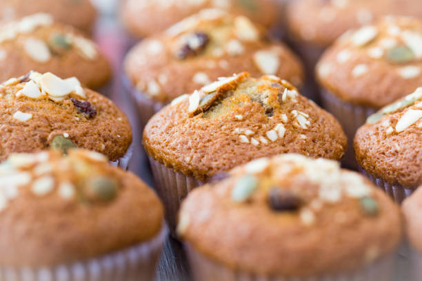 Close up banana cup cake stock photo