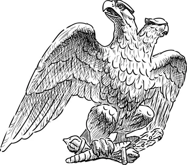 Vector illustration of A hand drawing of an imperial two-headed eagle