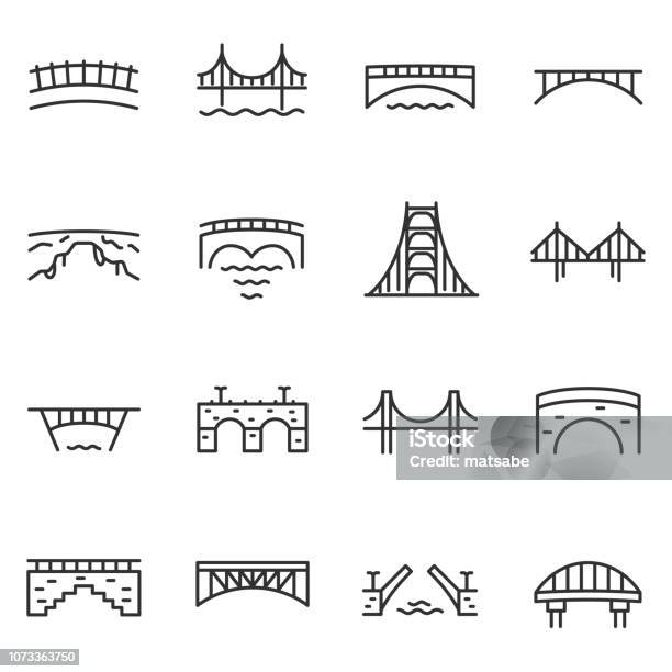 Bridge Icon Set Various Bridges Linear Icons Line With Editable Stroke Stock Illustration - Download Image Now