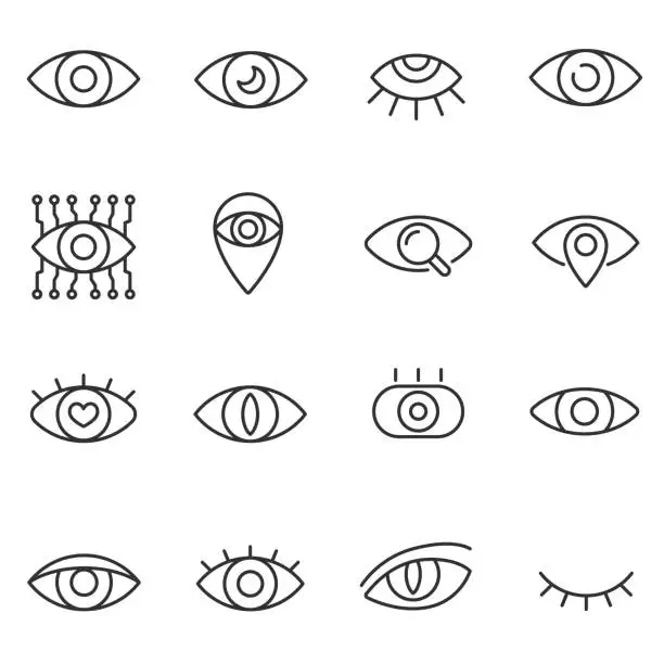 Vector illustration of Eye icon set. Line with editable stroke