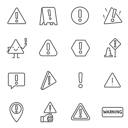 Warning sign, icon set. attention. Line with editable stroke