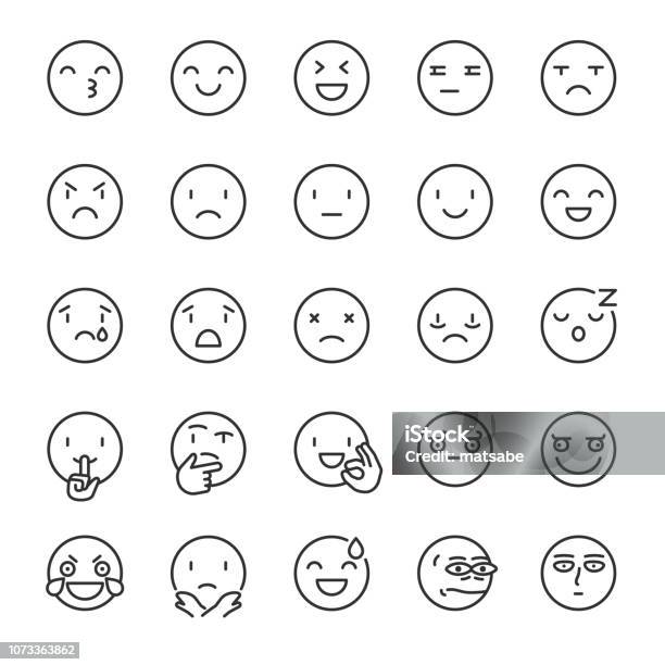 Emoji Icon Set Smile Linear Icons Includes Positive Negative Emotions And Such As Refusal Silence Thinking Etc Line With Editable Stroke Stock Illustration - Download Image Now