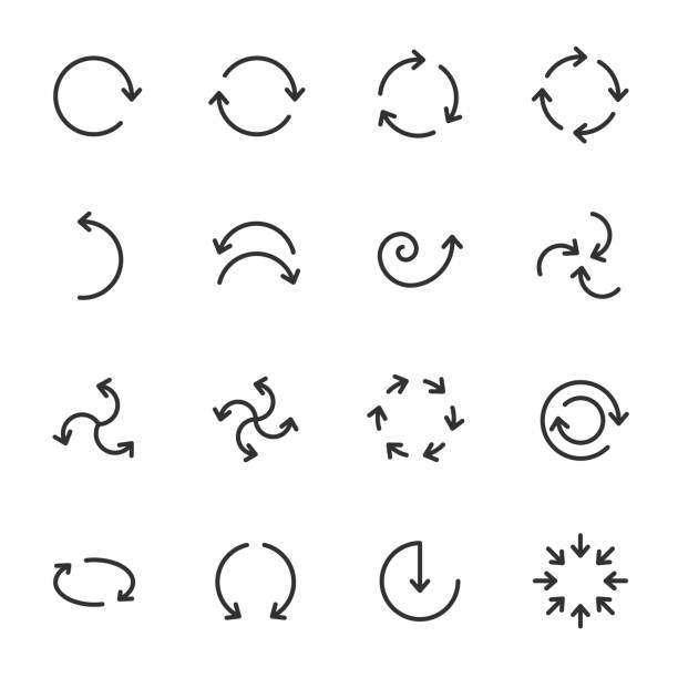 Circular arrows, icon set.  Line with editable stroke Circular arrows, icon set. linear signs. Line with editable stroke Repetition stock illustrations