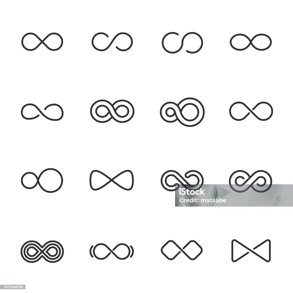 Unendlichkeit, Icon-Set. Verschiedene Formen, lineare Symbole. Linie mit editierbaren Schlaganfall - Lizenzfrei Unendlichkeit Vektorgrafik