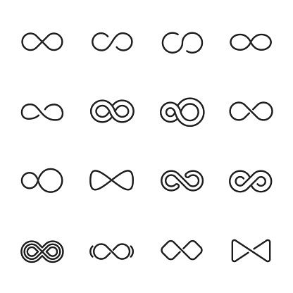 Infinity, icon set. Different shapes, editable stroke