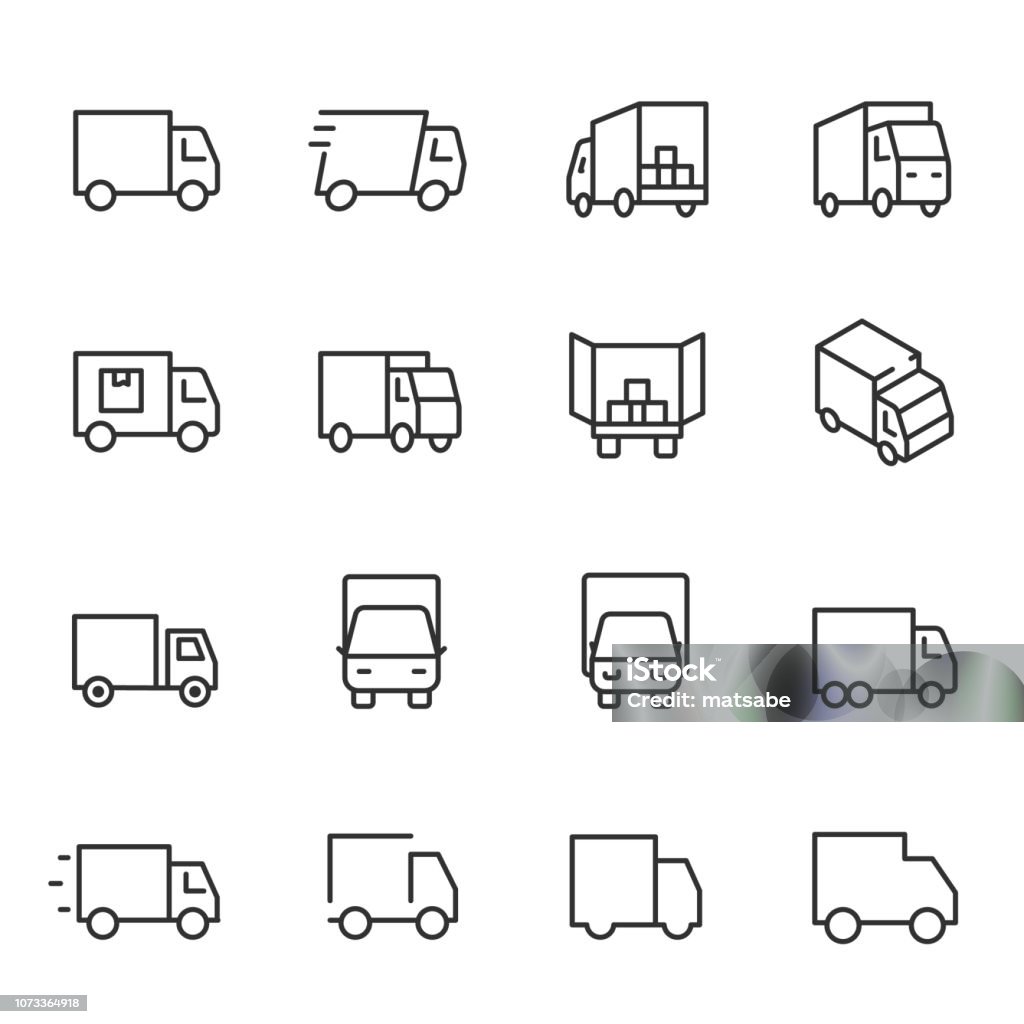 Truck, icon set. lorry, linear icons. Line with editable stroke Truck, icon set. lorry,  editable stroke Icon Symbol stock vector