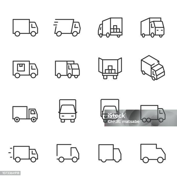 Truck Icon Set Lorry Linear Icons Line With Editable Stroke Stock Illustration - Download Image Now