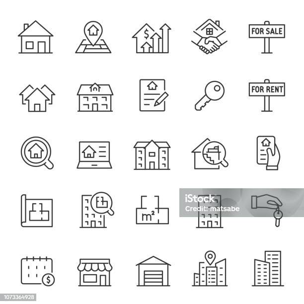Real Estate Icon Set Purchase And Sale Of Housing Rental Of Premises Linear Icons Line With Editable Stroke Stock Illustration - Download Image Now