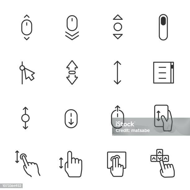 Scrolling Icon Set Scroll Up And Down Linear Icons Line With Editable Stroke Stock Illustration - Download Image Now