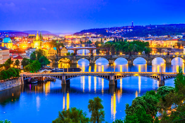 istock Prague, Czech republic: Vltava river and its bridges at sunset 1073370408
