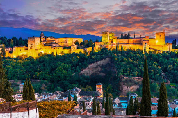 istock Alhambra, Granada, Spain: Panoramic night-view of the Alhambra 1073393060