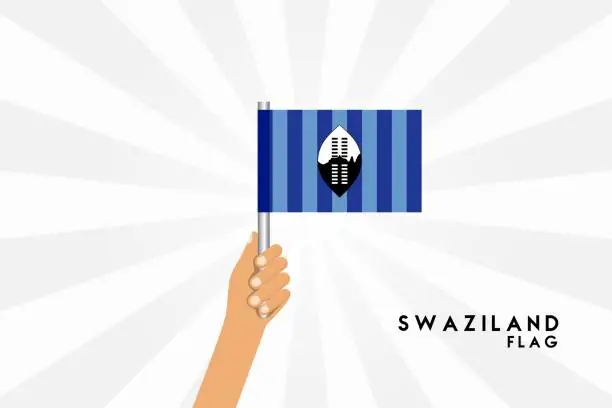 Vector illustration of Vector cartoon illustration of human hands hold Swaziland flag. Isolated object on white background.