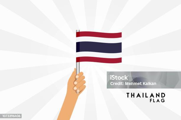 Vector Cartoon Illustration Of Human Hands Hold Thailand Flag Isolated Object On White Background Stock Illustration - Download Image Now