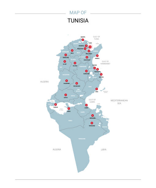 빨간 핀 튀니지 지도 벡터입니다. - tunisia stock illustrations