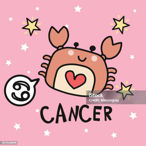 Cancer Horoscope Cartoon Vector Illustration Doodle Style Stock Illustration - Download Image Now