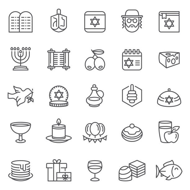 해피 하누카 아이콘 - judaism hanukkah menorah symbol stock illustrations