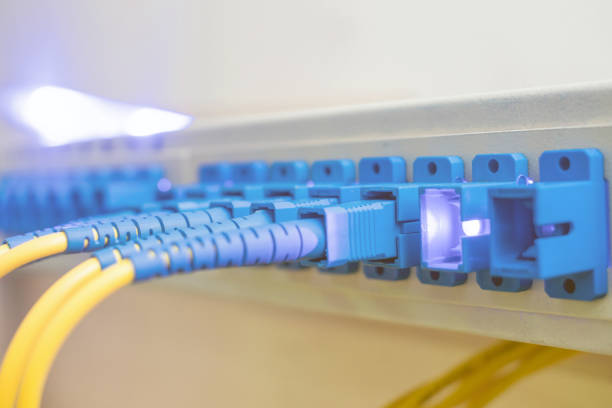 istock A powerful internet signal shines with the Optical Fiber Distribution FrameEquipment for access to the Internet. The concept of modern high-speed communication 1073414932