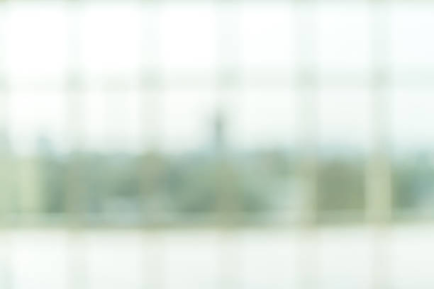 istock Blur background interior view looking out toward to empty office lobby and entrance doors and glass curtain wall 1073415350